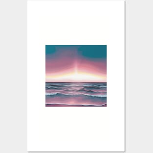 Pink Sunrise On the Sea Landscape Digital Illustration Posters and Art